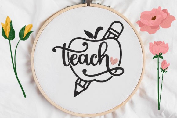 Teach, Apple and Pencil Embroidery Design: A Versatile School-Themed Option